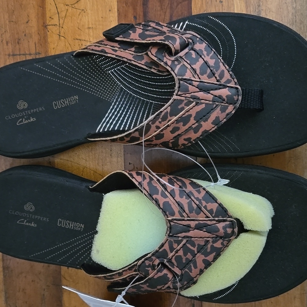 CLARKS CLOUDSTEPPERS CUSHION SOFT BREEZE SEA BLACK TAN ANIMAL PRINT NEW SIZE 6 - Picture 13 of 13